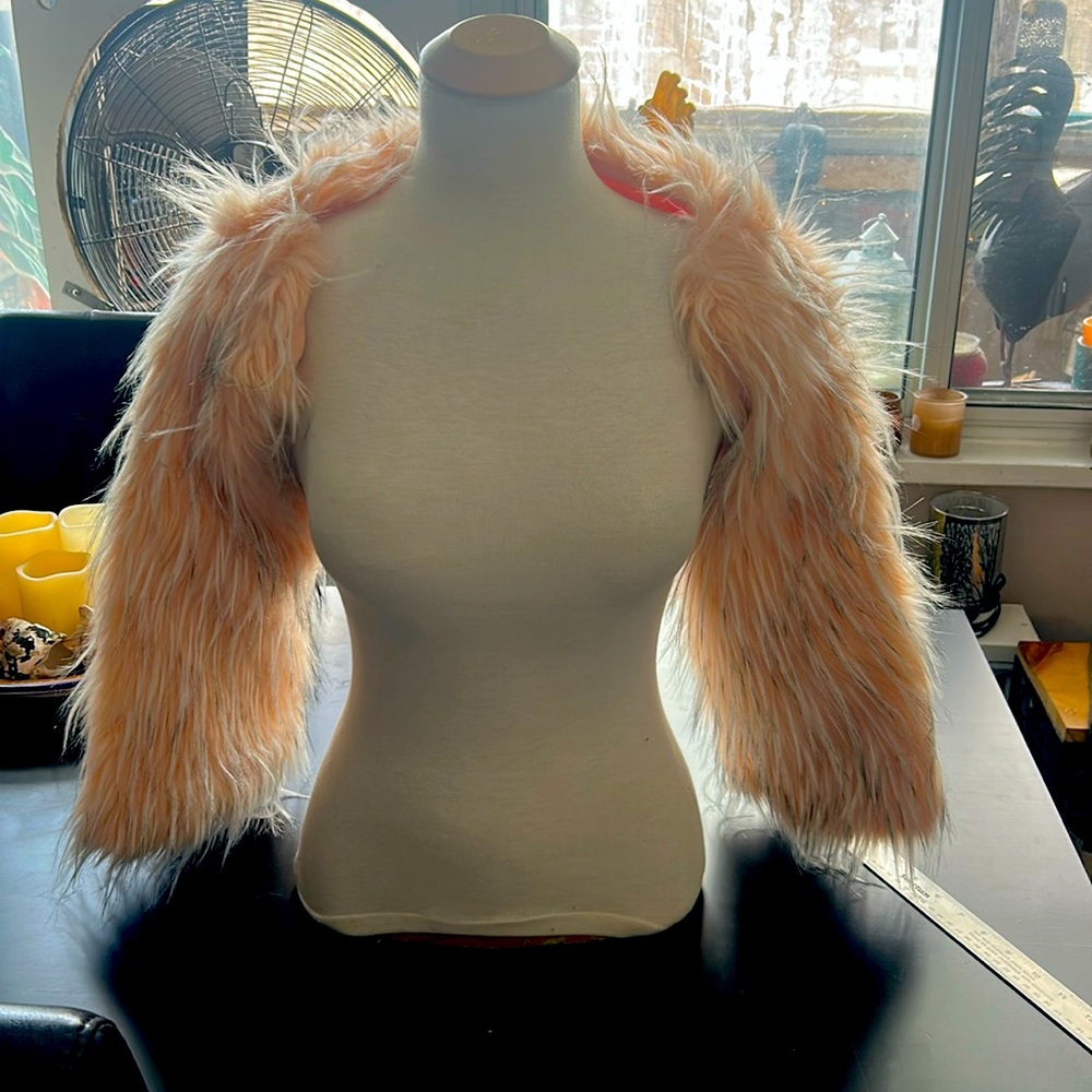 Peach faux fur shrug - one size - like new